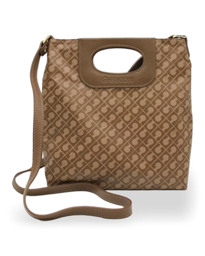Gherardini Softy Mini Double Flat Crossbody Bag Women Chestnut in Softy Fabric