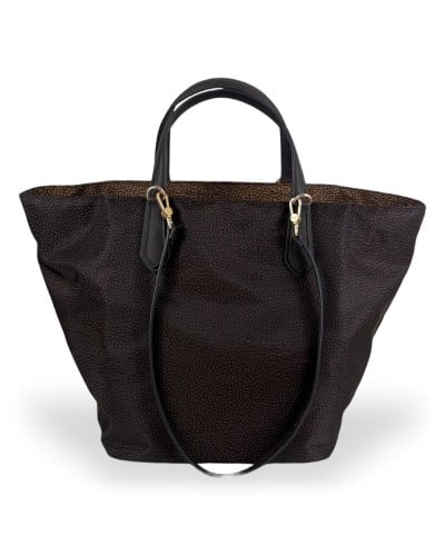 Borbonese Bolso Shopping M. Mujer Cioccolato / Castagno en Tejido y Piel Estampado OP con Asas