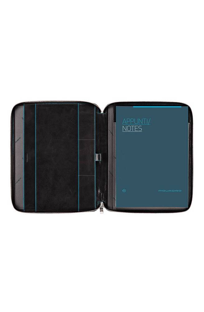 Schmale Schreibmappe aus Leder, A4 Format, mit Reißverschluss und Stiftschlaufe Blue Square - PB1164B2-N