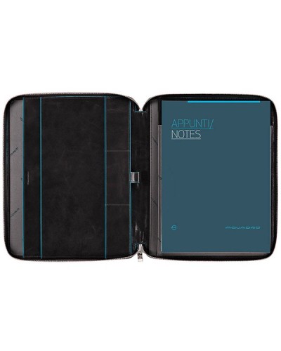 Schmale Schreibmappe aus Leder, A4 Format, mit Reißverschluss und Stiftschlaufe Blue Square - PB1164B2-N