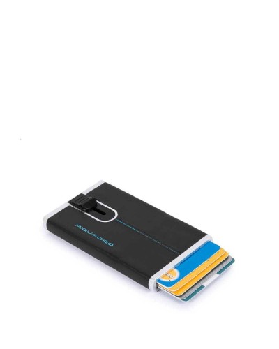 PIQUADRO Cardholder Compact wallet Blue Square Black - PP4825B2R-N