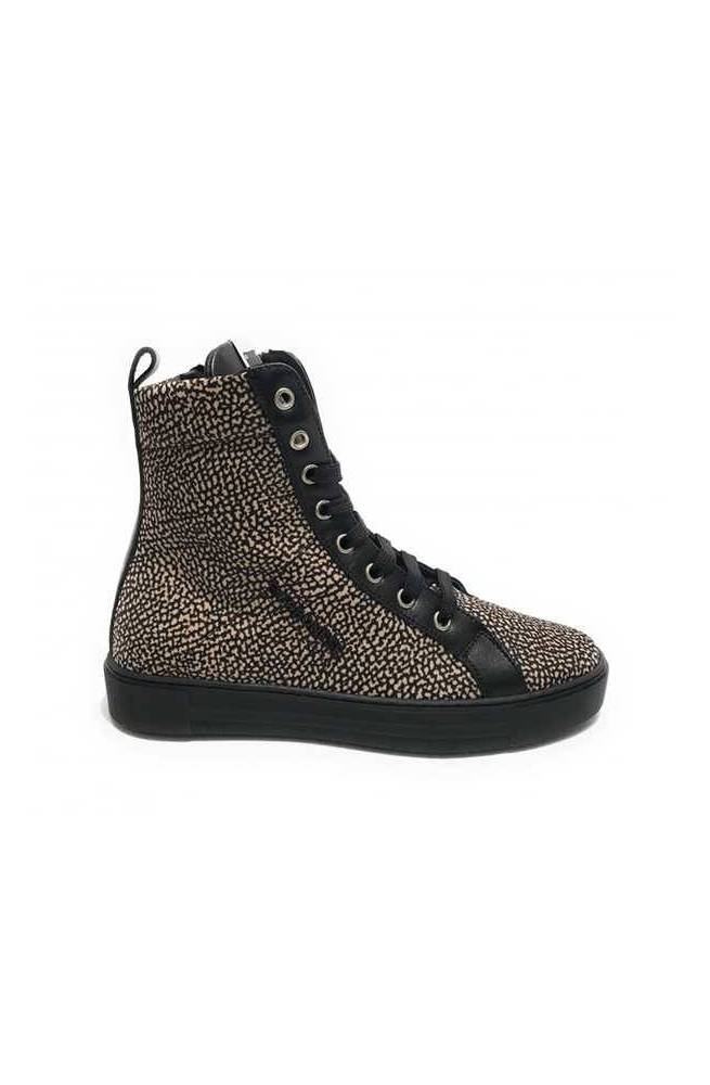 Scarpe donna Borbonese sneaker running in suede nero tessuto OP natural D2