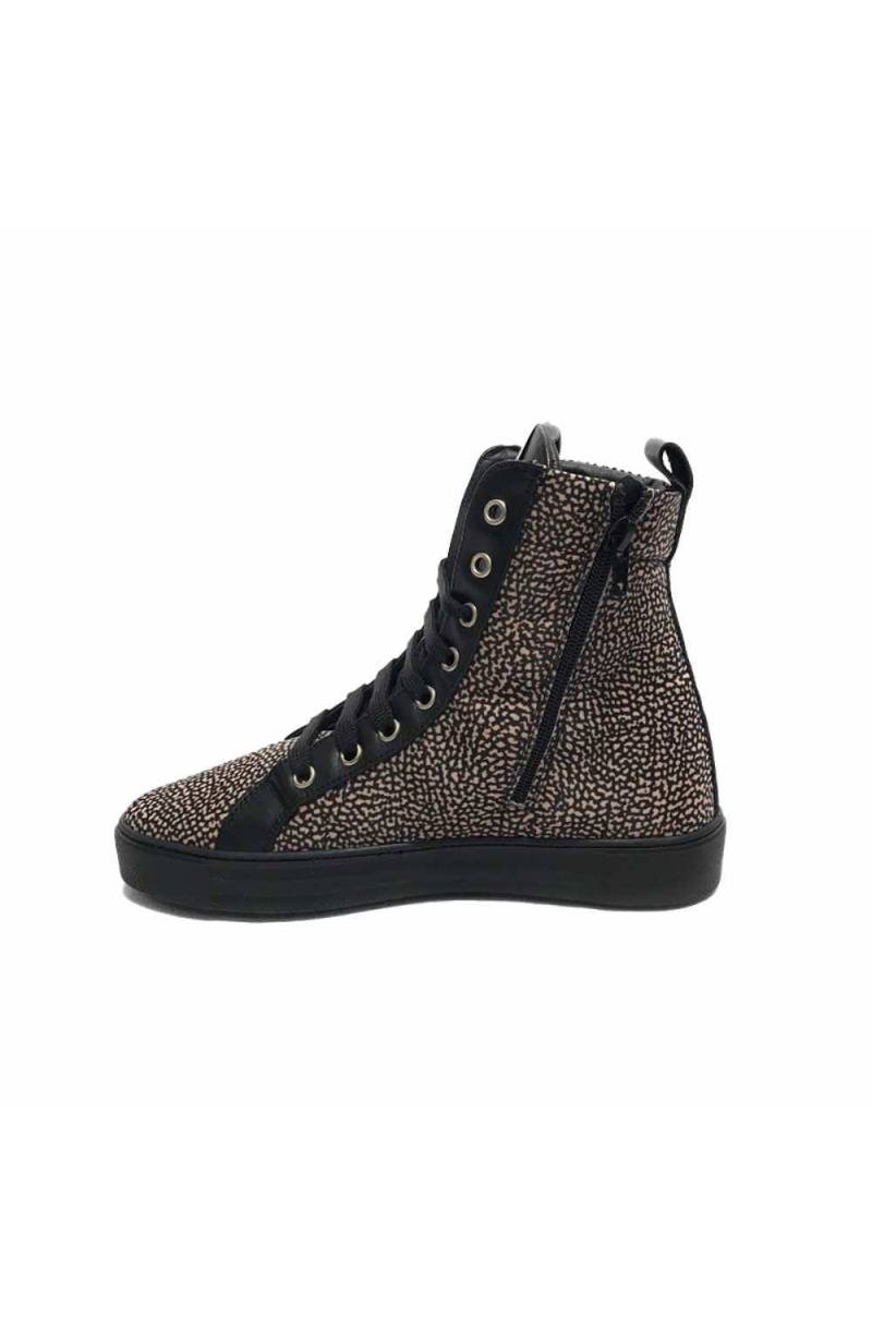 Scarpe donna Borbonese sneaker running in suede nero tessuto OP natural D2