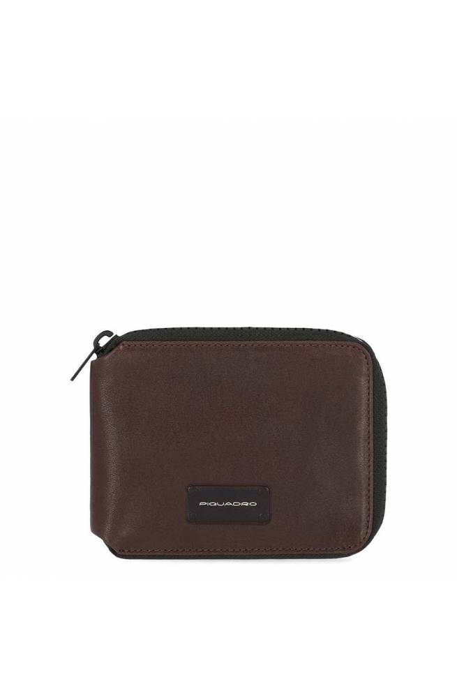 PIQUADRO Wallet Harper Male Leather Zipper Brown - PU5762APR-TM