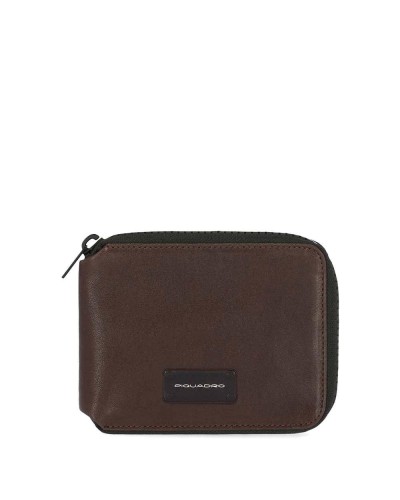 PIQUADRO Wallet Harper Male Leather Zipper Brown - PU5762APR-TM