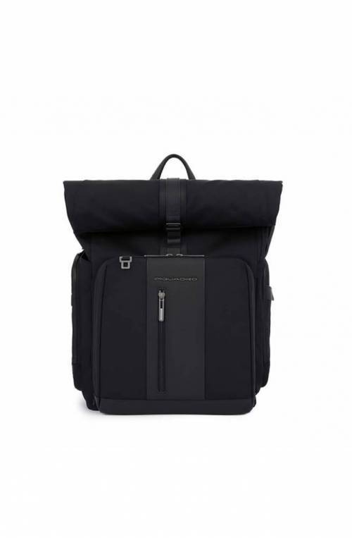 PIQUADRO Backpack BagMotic roll-up leather and fabric Black - CA5938BR2BMMD-N