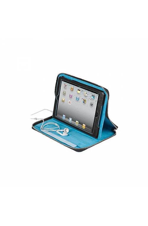 Piquadro Funda para iPad mini en piel con cremallera y porta lapiceras Blue Square